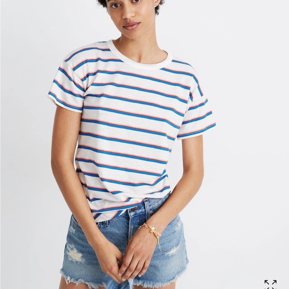MADEWELL Whisper Cotton Rib-Crewneck Tee in Rockwood Stripe - Picture 1 of 7